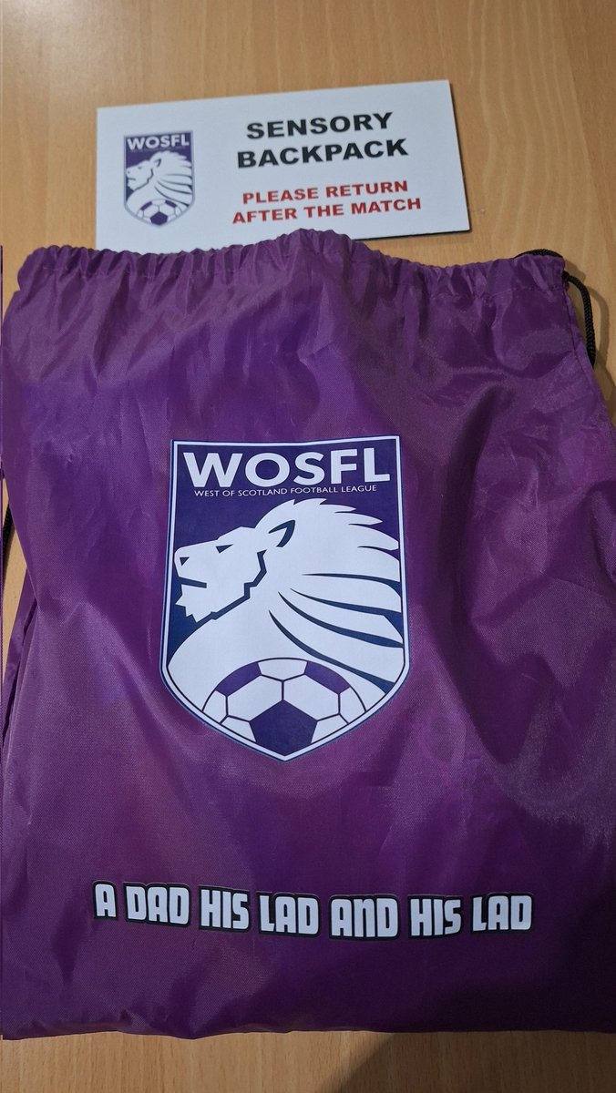 SENSORY BAG
We have recieved our West of Scotland Football League Sensory Bag in association with A DAD HIS LAD AND HIS LAD

It will be available from the Lounge at tomorrow's match against Lanark United. Please ask a committee member or club volunteer if you need to use this.
