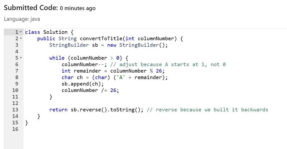 anjan_78's tweet image. Today✅:
 ➡ Solved ➊ Excel Sheet Column Title problem on Leetcode
 ➡learn OOPs concept in java
        •classes &amp;amp; objects
        •inheritance
        • Polymorphism etc..
 ➡Studied core concept of Operating System and computer Network
#java #DSA #progess #ProblemSolving