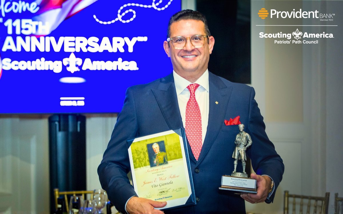 Congratulations to Vito Giannola, EVP, Chief Banking Officer, Provident Bank! Vito is a recipient of the Scouting America Patriots’ Path Council Distinguished Citizen Award. The award honors those who exhibit exceptional leadership and civic service and serve as role models for