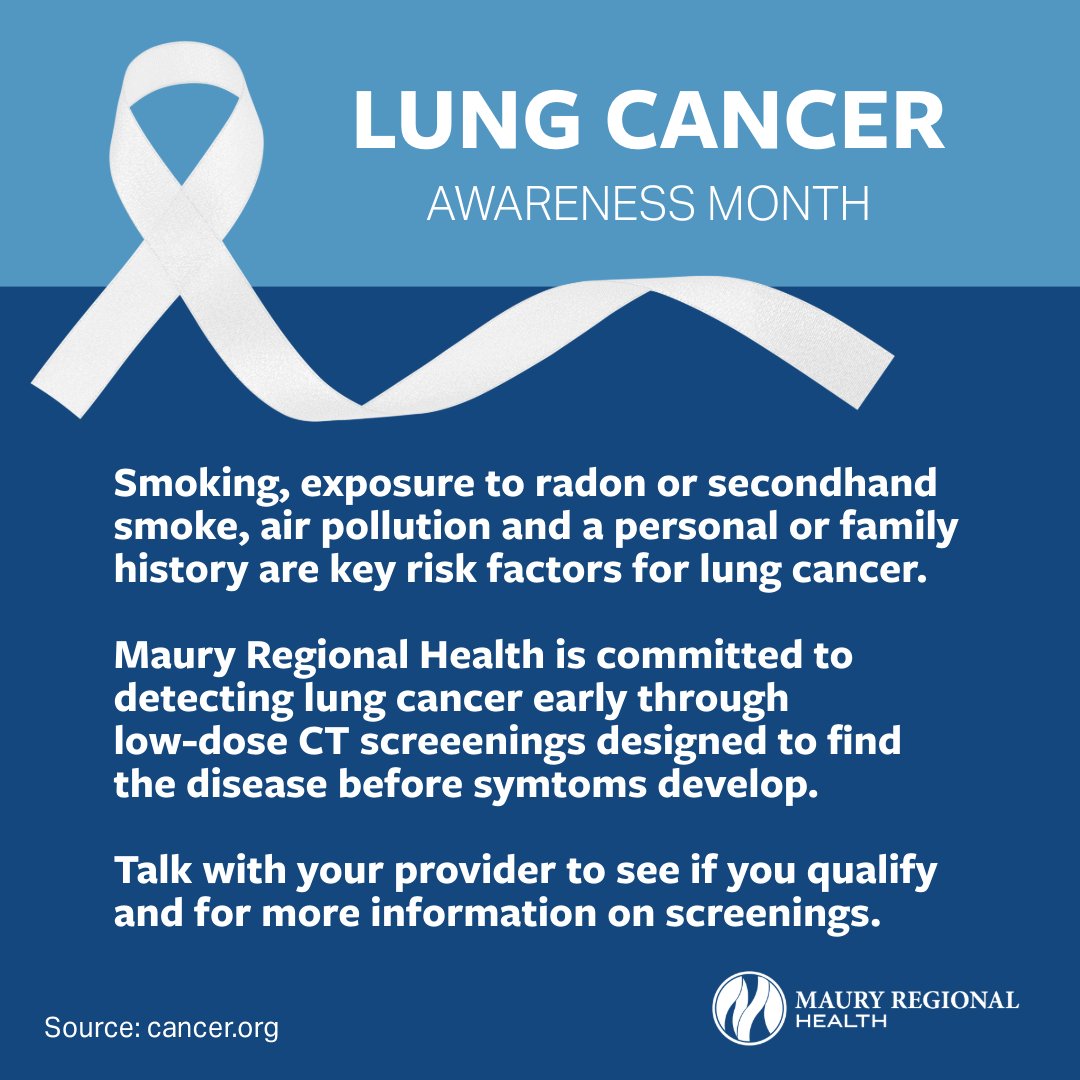 November is Lung Cancer Awareness Month. This month is dedicated to raising awareness of signs, risks and important of screening. For more information on pulmonology services and on lung cancer screenings offered by Maury Regional Health, please visit MauryRegional.com/Pulmonology.
