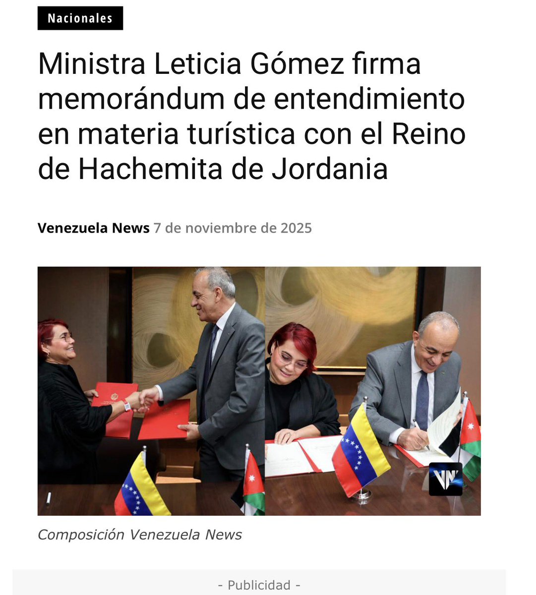 roseSuarz's tweet photo. Una significativa agenda de trabajo cumple la ministra del Poder Popular para el Turismo, Leticia Gómez, en la 26 Asamblea General de ONU Turismo, que se celebra en Riad - Arabia Saudita-.
La jornada inició con la firma de un memorándum de entendimiento con el Reino de Hachemita de
Jordania.
