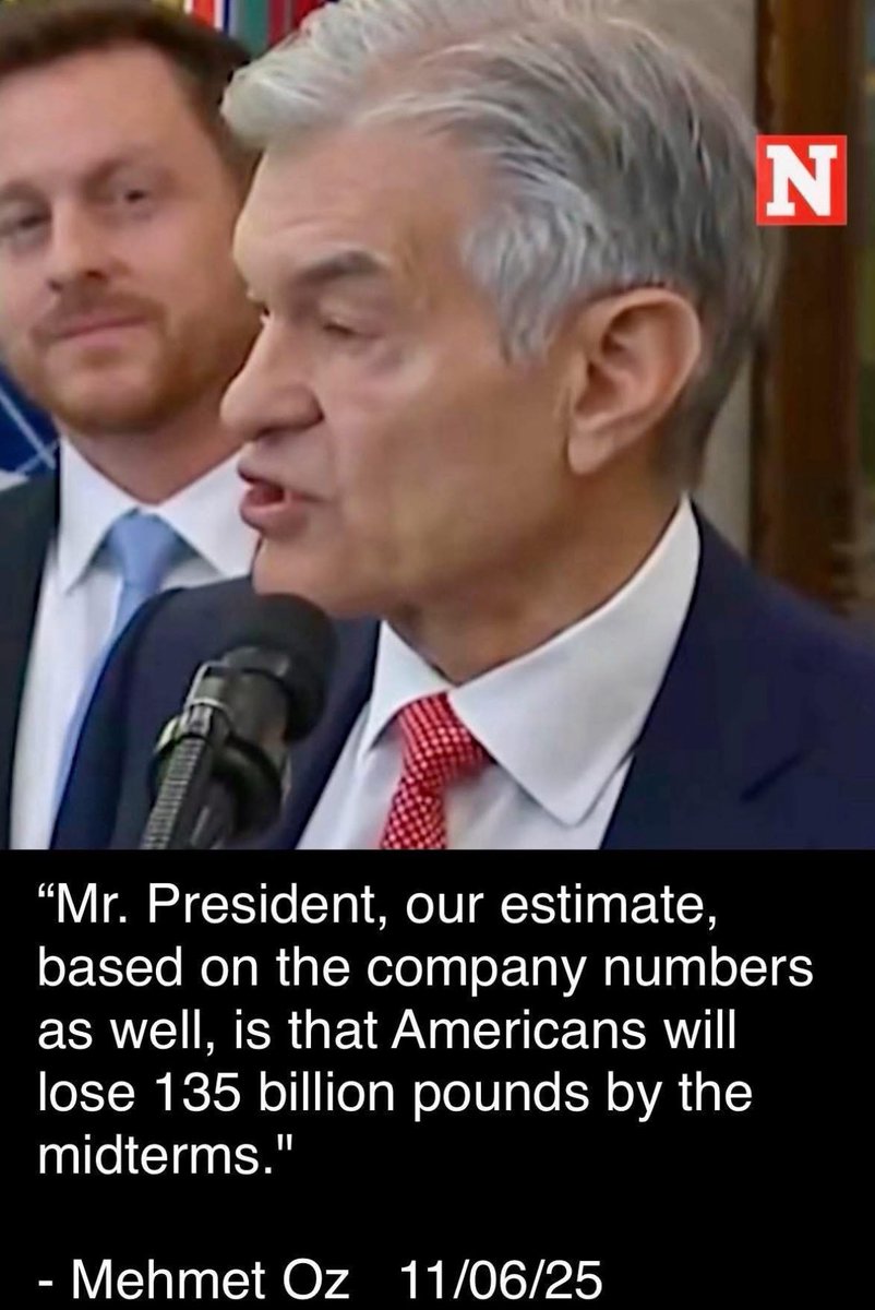 This is a direct quote from Dr. Oz who serves as Administrator of the Centers for Medicare &amp; Medicaid Services under Trump. 135 billion lbs would equal 394 lbs for every American! 😂 #MAGAMath yahoo.com/news/articles/…