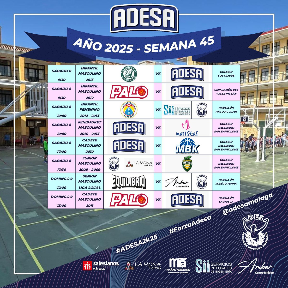 ⛹⛹⛹ Hasta ocho partidos disputarán nuestros equipos durante este fin de semana. Tres de ellos se disputarán en <a href="/SalesianosMLG/">Salesianos Málaga</a>. 💙🩵🩷

#ADESA2k25 #ForzaAdesa #ProtagonistasDeLaHistoria