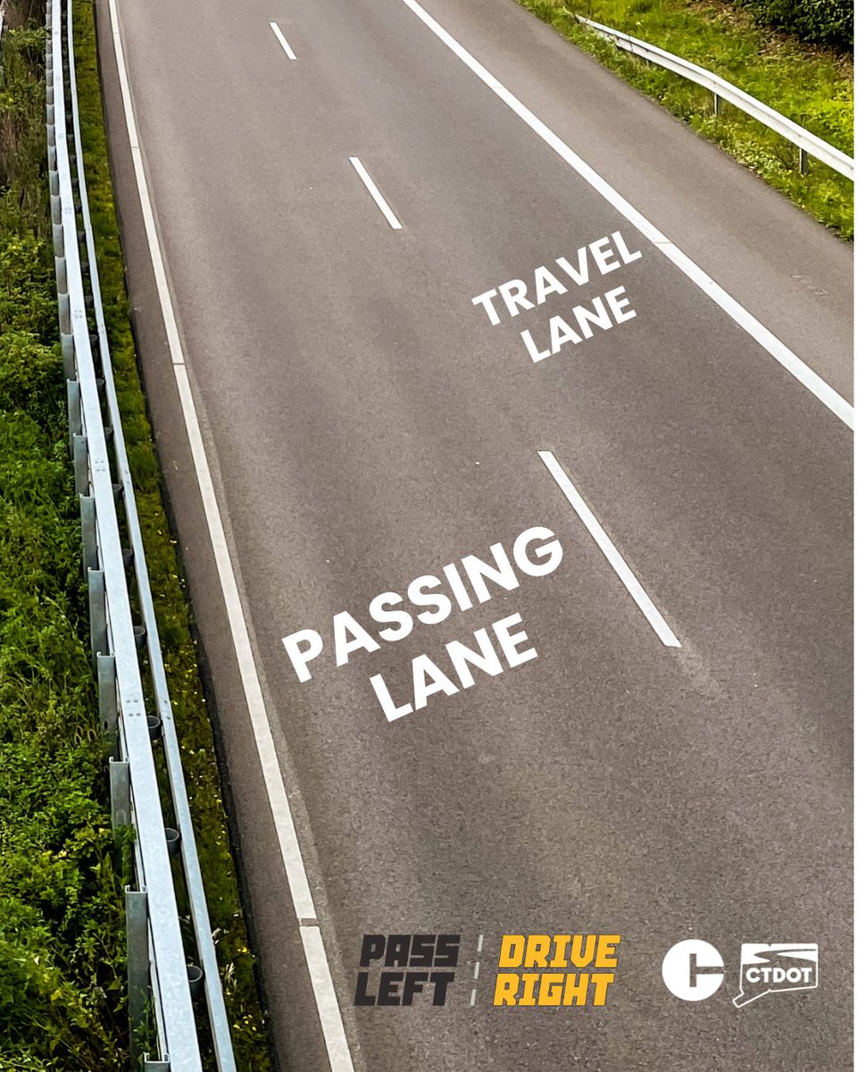 CThighwaysafety's tweet photo. Did you know the left lane is for passing only? Stick to the right lanes when traveling on the highway.
#CTDOT #LeftLane #HSO #PassLeftDriveRight https://t.co/nt3dn8z4AZ