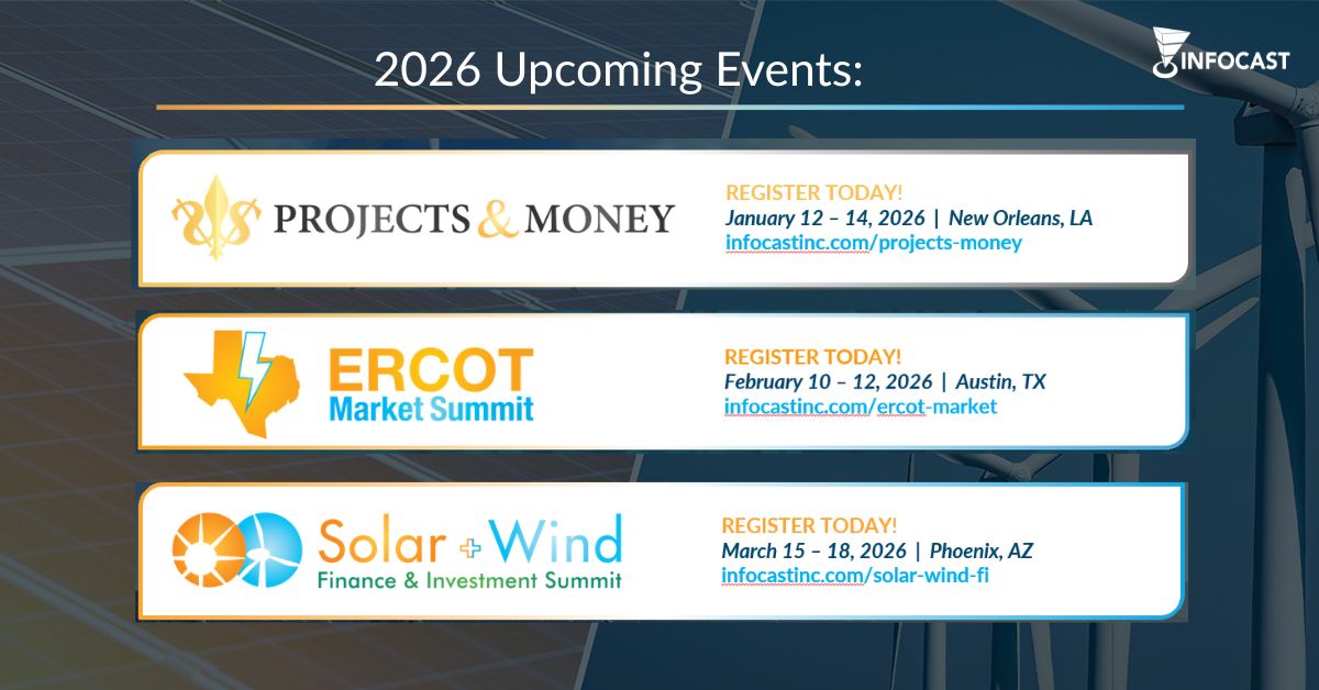 New year. New frontiers. 

Infocast 2026 is where bold ideas become deal-making moments — where you connect, collaborate, and create real impact in energy and investment. 

Are you ready?

Check out our 2026 upcoming events here: infocastinc.com/events 

#InfocastEvents