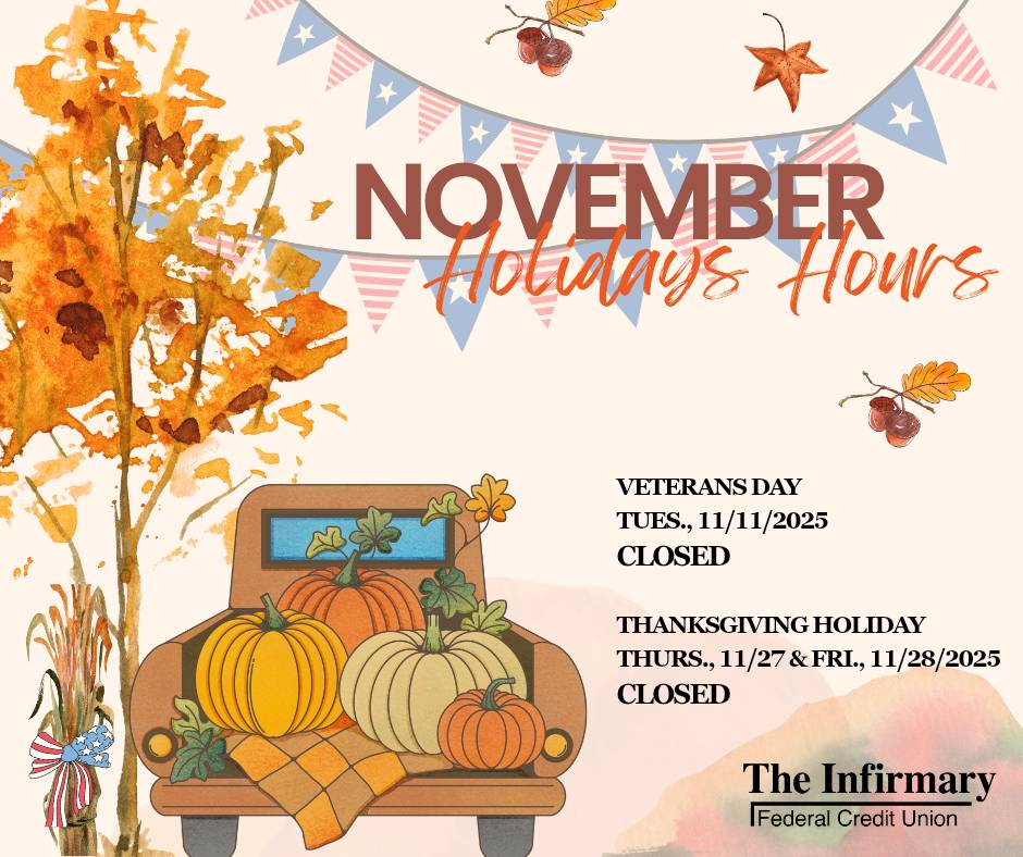 NOVEMBER HOLIDAY HOURS
We will be closed Tuesday, November 11, 2025, in observance of Veterans Day. Thank you to all Veterans, for your service and for protecting our freedoms.