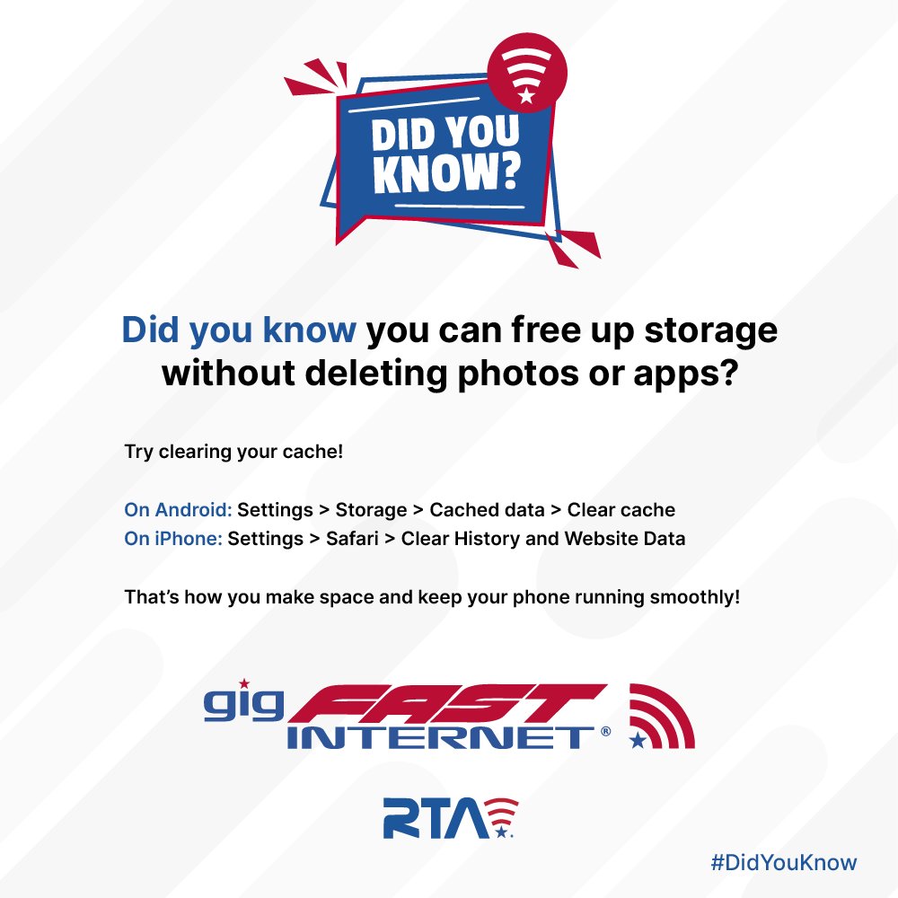 Now you know how to free up space without losing your stuff! ✅
👉 See more on rtatel.com
#TechTip #StayConnected #gigFASTINTERNET #RTA #DidYouKnow