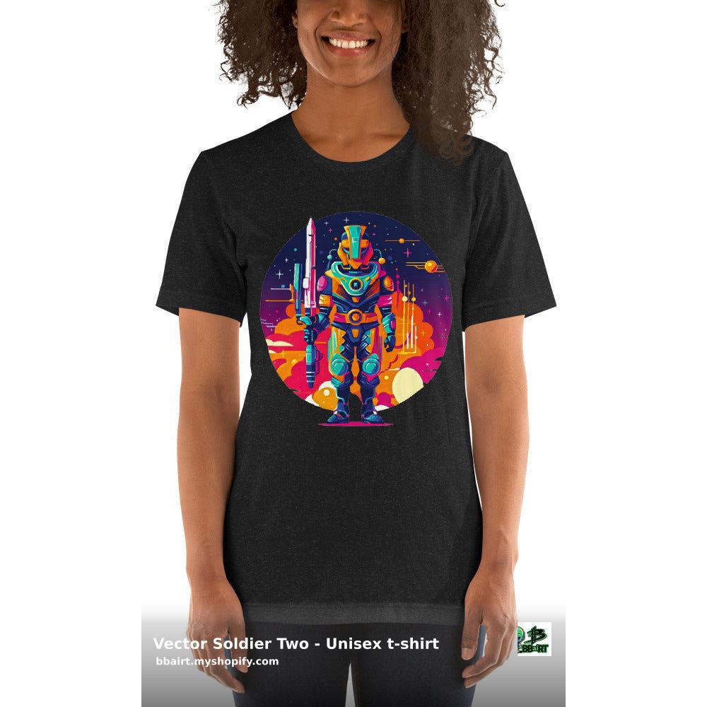 thebbairt's tweet photo. Step up your style game with Vector Soldier Two - the perfect tee for digital art fans and fantasy lovers alike! 🌟 Crafted for comfort & uniquely on-demand. Elevate your wardrobe today at just $20.99! 🚀👕 #FantasyMerchandise #FlatVector #Tees #VideoGames #BBairt https://t.co/oa8W63hlaP