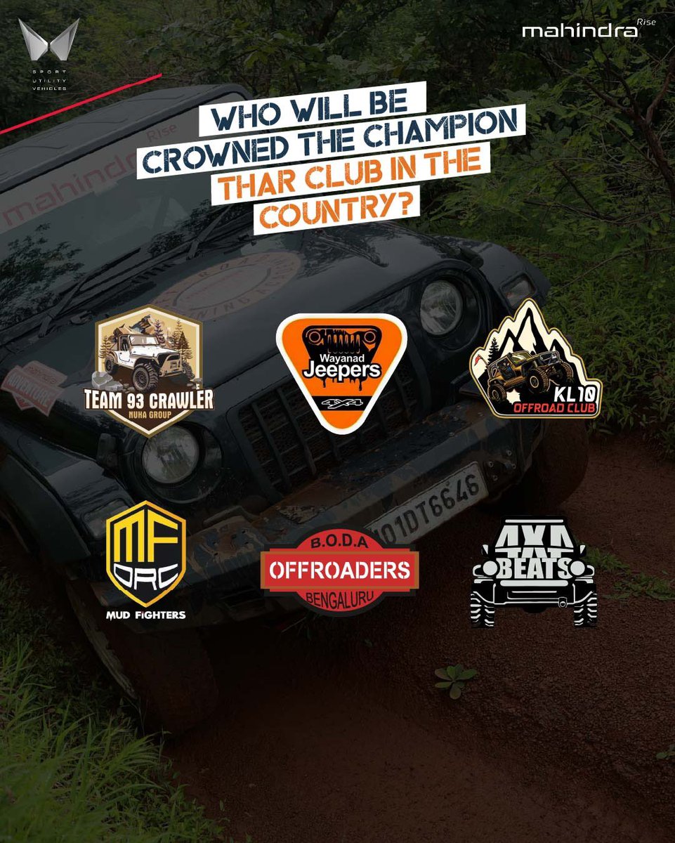MahindraAdvntr's tweet photo. The competition is real. The participants are ready. Is the world ready to face this face-off? We’ll find out at the Club Challenges at Thar Fest.
#MahindraAdventure #ClubChallenge #TharFest2025 https://t.co/tZpGZW2NMD