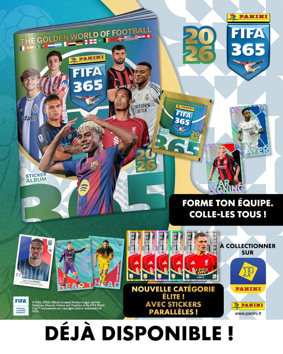 Les stickers Panini FIFA 365 arrivent ⚽

La nouvelle édition vous attend avec des stickers inédits des plus grands clubs mondiaux et leurs stars incontournables 🌟

Tous les produits de la collection sont à retrouver sur panini.fr et dans tous les points de vente