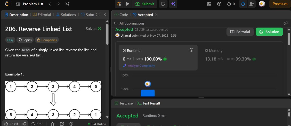 SatankarUj46705's tweet image. 🚀 DSA Strike – Day 27
Today was all about mastering Linked Lists 🔗
✅ Reversed a Linked List
✅ Checked if it’s a Palindrome
Each pointer move felt like solving a mystery 🧩
#DSA #100DaysOfCode #LinkedList #CodingJourney