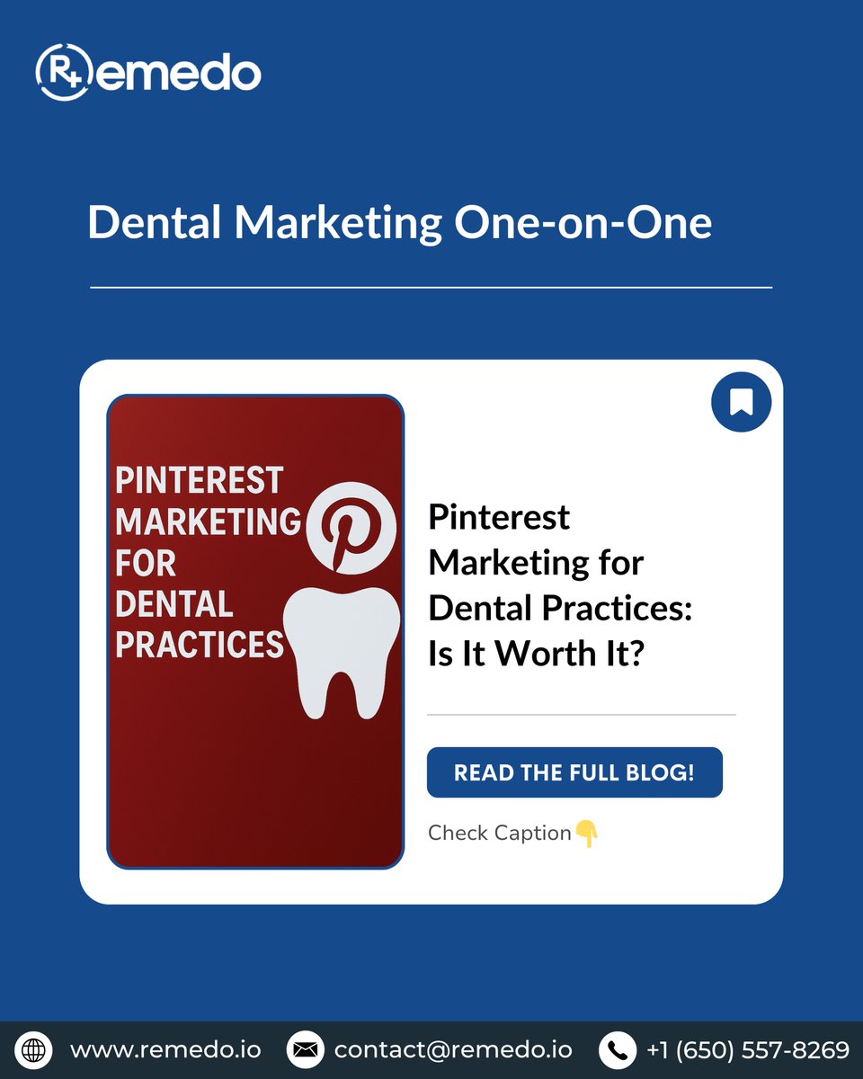 remedo_io's tweet image. ✨ Pinterest Marketing for Dental Practices: Is It Worth It?
Pinterest is no longer just a visual scrapbook for...

👉 Read the full blog: https: linkly.link/2KVAr
.
#DentalMarketing #PinterestForDentists #SocialMediaMarketing #DentalPracticeGrowth #remedo