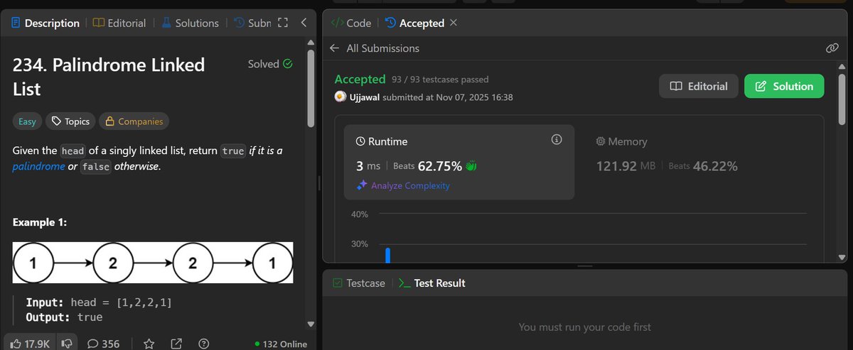 SatankarUj46705's tweet image. 🚀 DSA Strike – Day 27
Today was all about mastering Linked Lists 🔗
✅ Reversed a Linked List
✅ Checked if it’s a Palindrome
Each pointer move felt like solving a mystery 🧩
#DSA #100DaysOfCode #LinkedList #CodingJourney