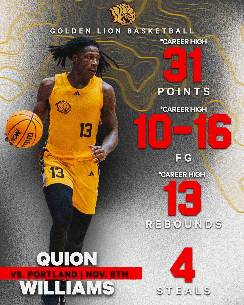 CAREER NIGHT 🦁🔥

Last night, Quion became the FIRST Golden Lion with a 30-point &amp; 10-rebound game since Martaveous McKnight in 2018 🏀