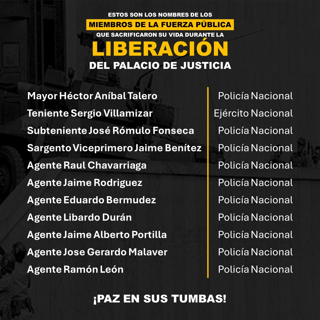 Nadie recuerda a estos héroes de la Patria que ofrendaron la vida por la democracia enfrentando a los terroristas del M-19.

Por estas víctimas no se conduele la extrema izquierda. Su dolor es particularmente selectivo.