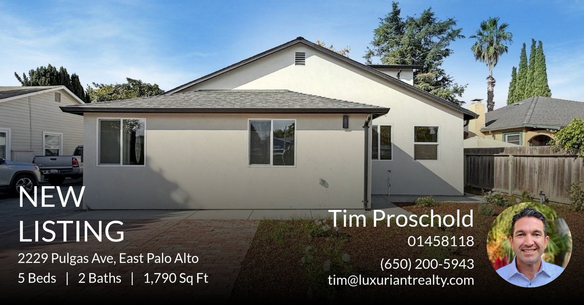 TimProschold's tweet image. 📍 New Listing 📍 Take a look at this fantastic new property that just hit the market located at 2229 Pulgas Ave in East Palo Alto. Reach out here or at (650) 200-5943 for more information

DRE#01458118 homeforsale.at/2229_PULGAS_AV…
