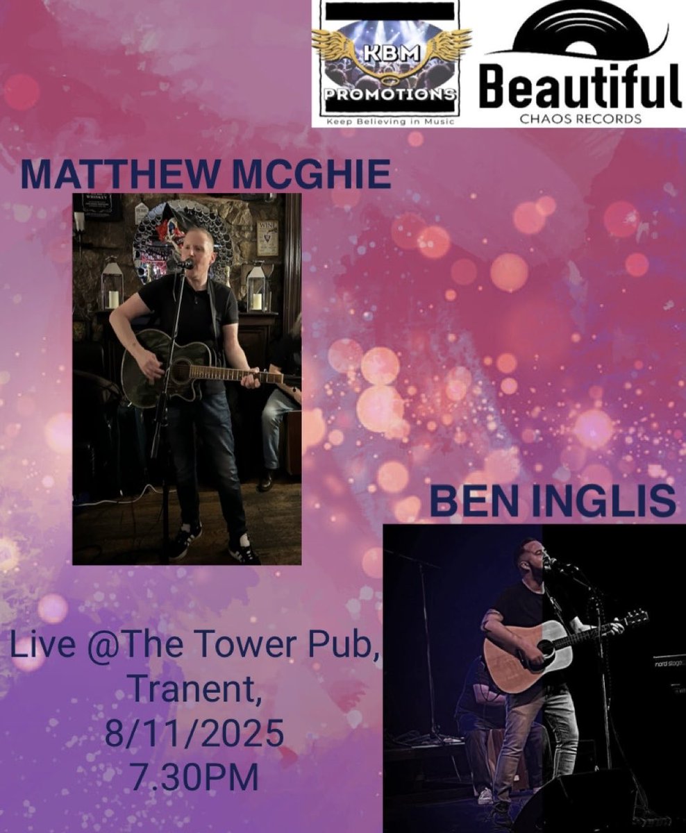 Busy weekend of gigs starting tonight at WU asia pacific doing a cheeky hour set at 8pm. 

Then tomorrow I’ll be sharing the gig honours with top man Ben Inglis and his rock n roll band at The Tower Pub in Tranent from
7.30

M M 🎸 x 

KBM Promotions
Beautiful Chaos Records