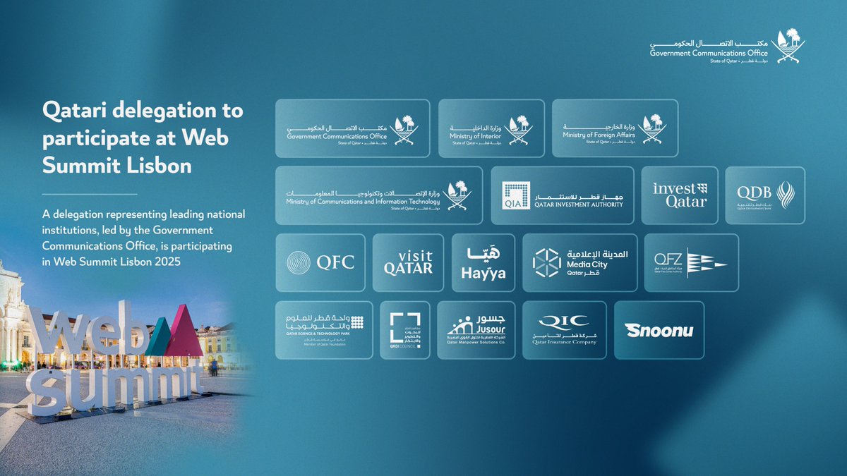 A high-level Qatari delegation is taking part in Web Summit Lisbon from 10–13 November, joining global leaders in technology and innovation as preparations continue for the third edition of Web Summit Qatar, kicking off on 1 February 2026.

Read more: gco.gov.qa/en/media-centr…