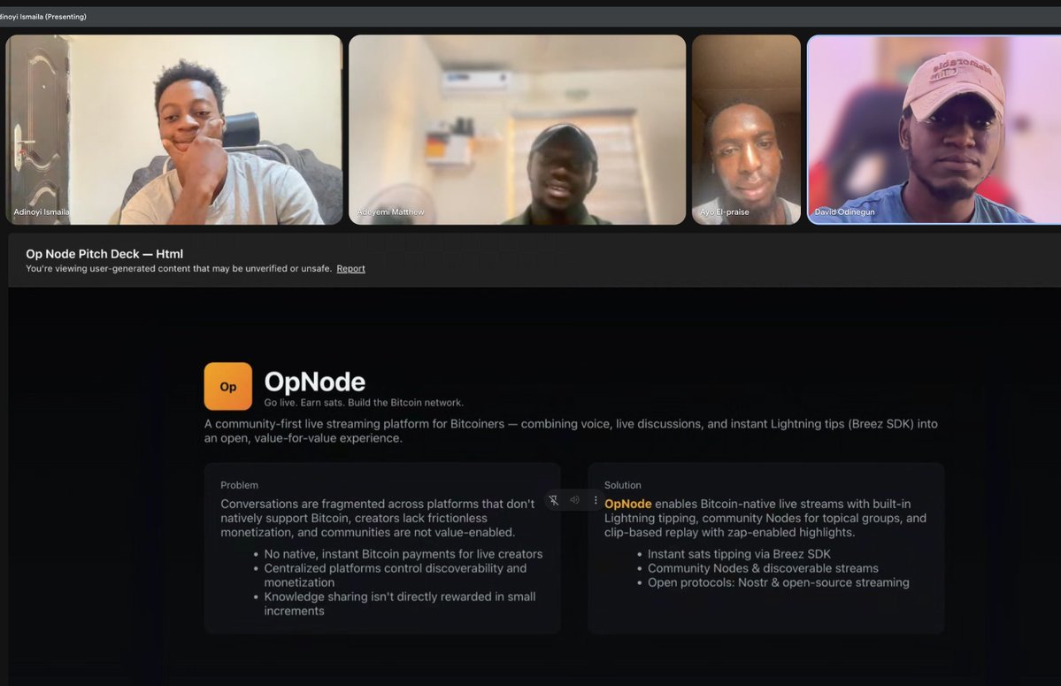 Kicking off the OpNode journey ⚡️

Today, our team met to align on building a home for Bitcoiners, a live streaming space powered by Lightning, where conversations earn sats in real time.

Follow our build-in-public journey as we bring OpNode to life.

#Bitcoin #BuildInPublic