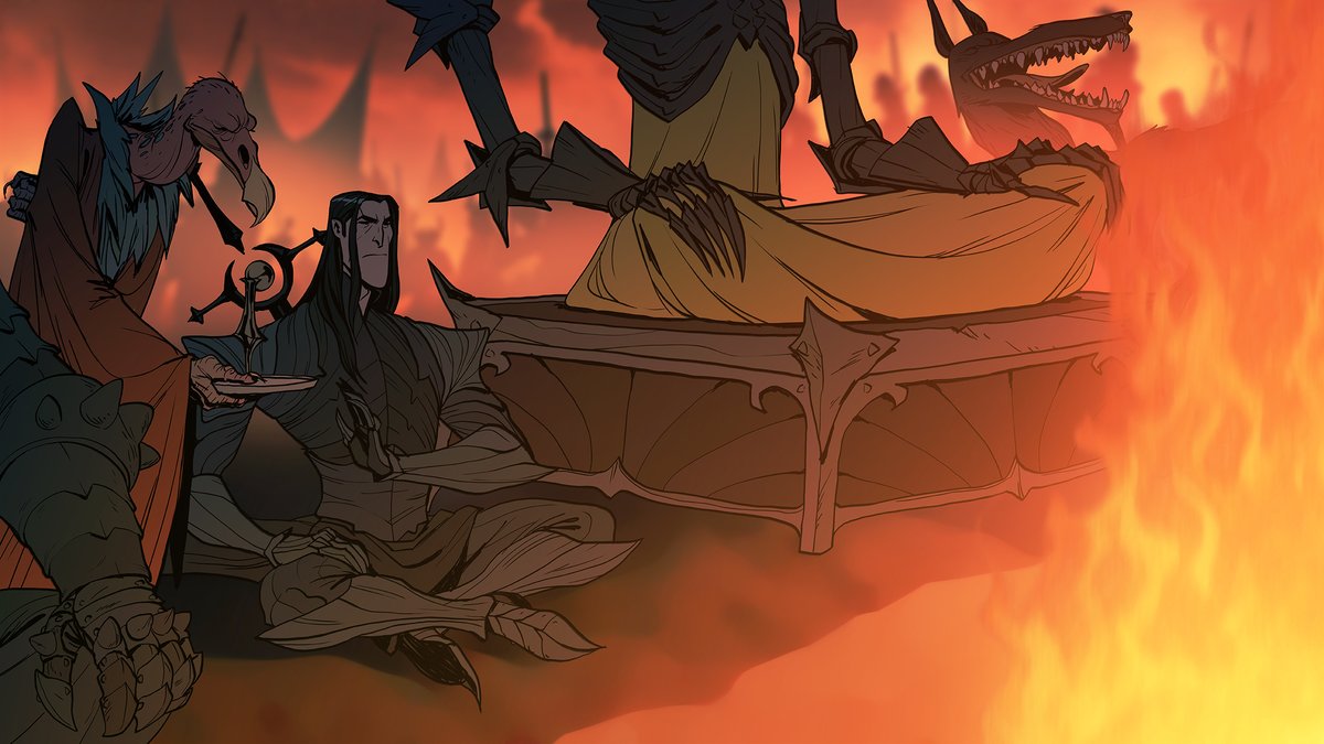 From "Stridewick" (shelved in 2024)
In a flashback, we see Stridewick at the Dark Lord's camp. For entertainment, some of the good king's captured subjects will be dispatched.