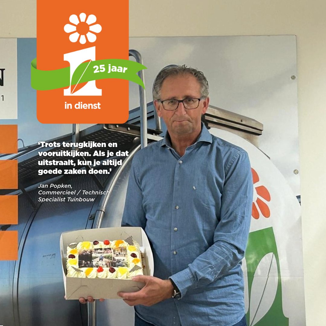 🎉 Jubileum in beeld: Jan 25 jaar in dienst!

Vandaag vieren we het 25-jarig jubileum van Jan Popken, Commercieel / Technisch Specialist Tuinbouw op onze locatie in Klazienaveen. Al een kwart eeuw zet hij zich met passie voor het vak en oog voor samenwerking in voor onze klanten