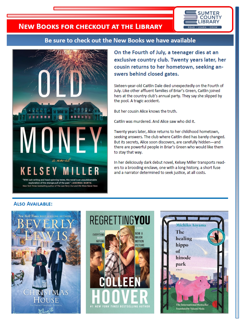 [NEW BOOKS] --- Be sure to check out the new books we have available at the Library!