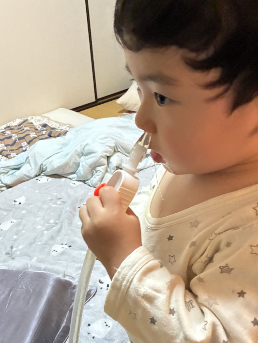 火曜日から鼻ズルズルの息子。

鼻吸い3日間、通報されそうなレベルのギャンでのたうち回って暴れてたのに

なんと突然！！
自分で！！！！

ひと泣きもせず！
なんなら、止めたらまだやりたくてぐずる！

なんだこの成長、母ついてけない