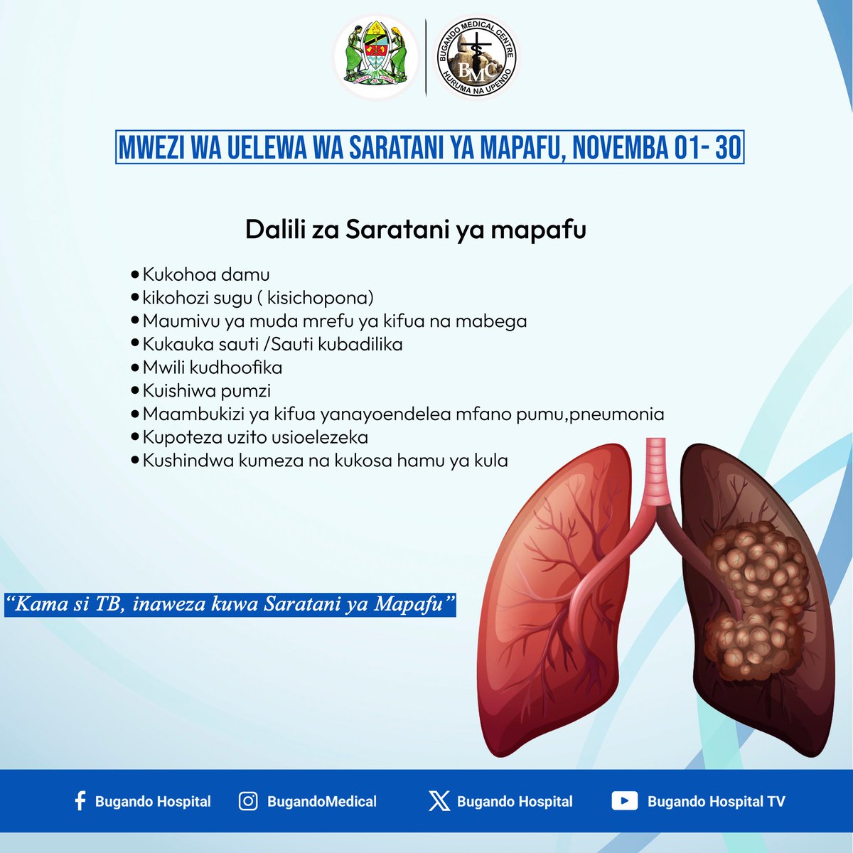 BugandoC's tweet image. Tuna mashine, vifaa tiba na madaktari bingwa wa kuchunguza na kutibu saratani ya mapafu.