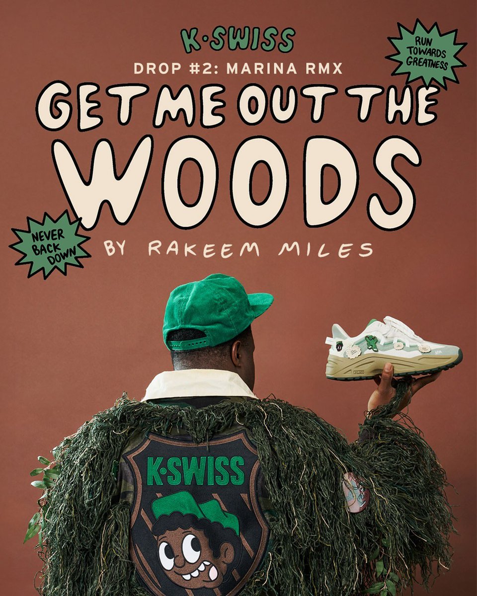 Shiekh's tweet image. “Run Towards Greatness.” 🌲
The K-Swiss x Rakeem Miles “Get Me Out the Woods” turns classic style into creative storytelling

Drop #2: Marina RMX — now live at Shiekh.

🔗 ow.ly/6P2e50XmTqq

#KSwiss #RakeemMiles #GetMeOutTheWoods