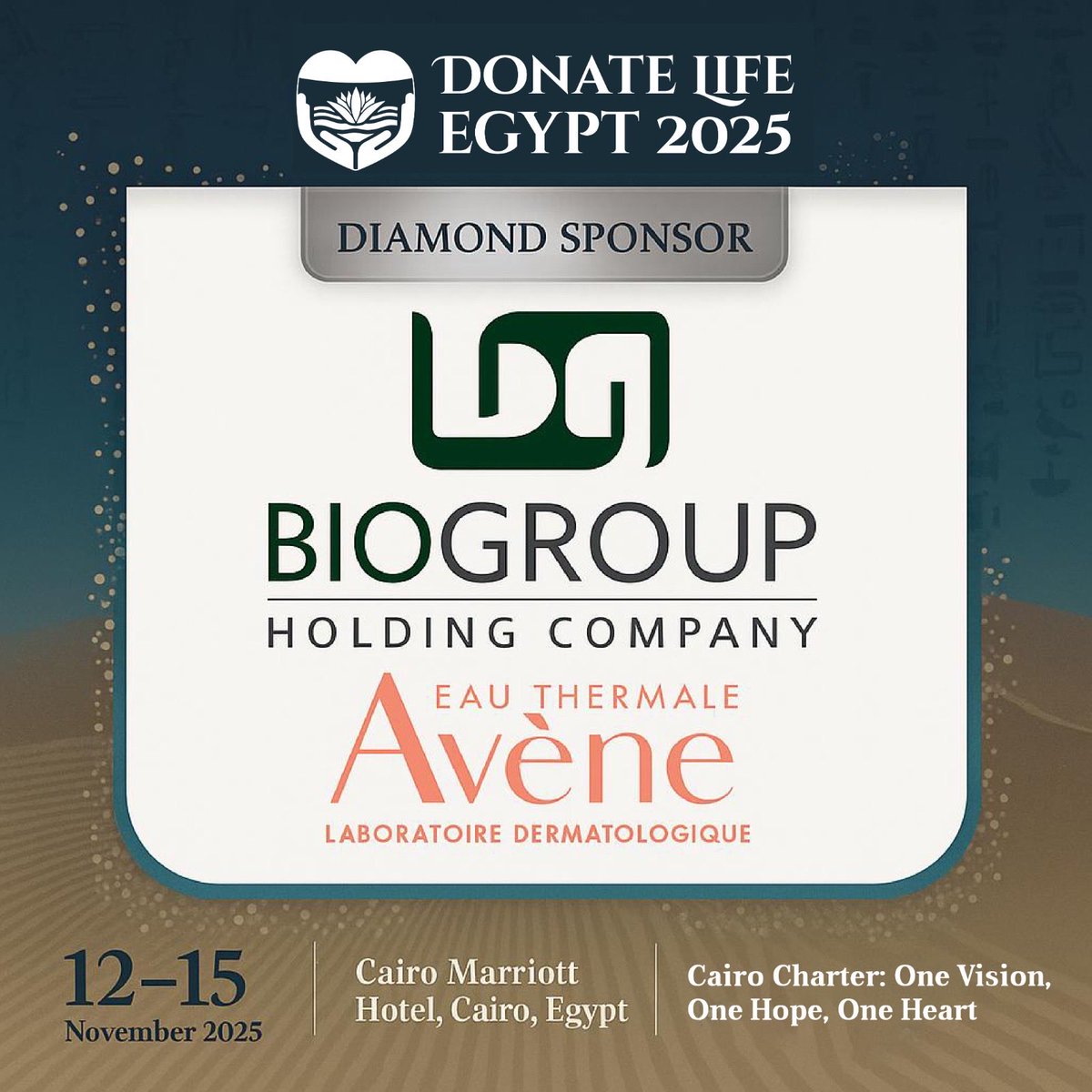 DonateLifeEG's tweet photo. 𝐃𝐨𝐧𝐚𝐭𝐞 𝐋𝐢𝐟𝐞 𝐄𝐠𝐲𝐩𝐭 𝟐𝟎𝟐𝟓 𝐃𝐈𝐀𝐌𝐎𝐍𝐃 𝐒𝐏𝐎𝐍𝐒𝐎𝐑 

Proud to welcome 𝐁𝐈𝐎𝐆𝐑𝐎𝐔𝐏
𝐇𝐎𝐋𝐃𝐈𝐍𝐆 𝐂𝐎𝐌𝐏𝐀𝐍𝐘 and 𝐀𝐯è𝐧𝐞
𝐋𝐀𝐁𝐎𝐑𝐀𝐓𝐎𝐈𝐑𝐄 𝐃𝐄𝐑𝐌𝐀𝐓𝐎𝐋𝐎𝐆𝐈𝐐𝐔𝐄 as a 𝐃𝐈𝐀𝐌𝐎𝐍𝐃 𝐒𝐏𝐎𝐍𝐒𝐎𝐑  at 𝐃𝐋𝐄 𝟐𝟎𝟐𝟓.. https://t.co/HQzLNkRoaY