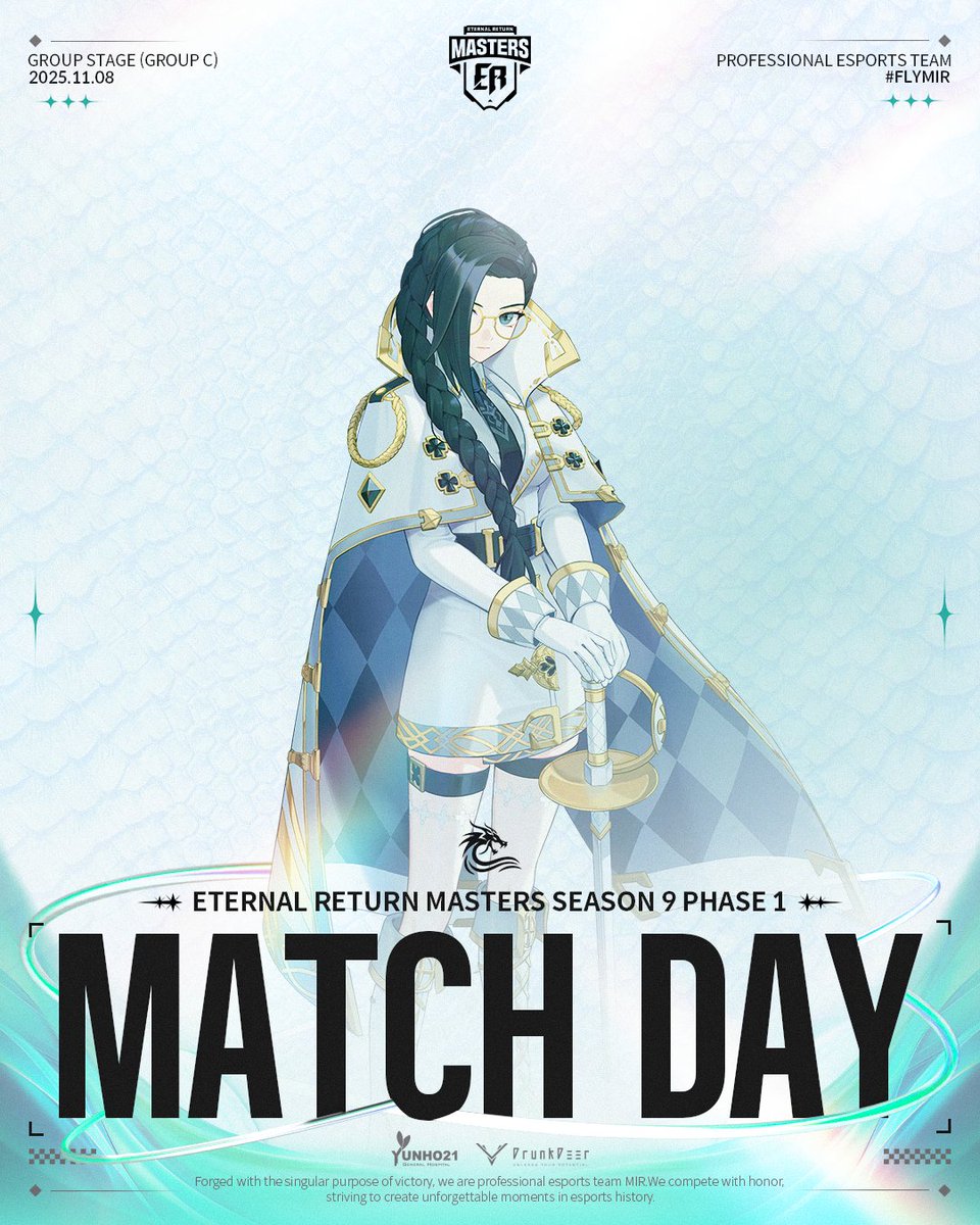 𝐌𝐀𝐓𝐂𝐇 𝐃𝐀𝐘

ER Masters Season 9 Phase 1 - Group Stage

⏰ 5:00PM KST
🔗 chzzk.naver.com/live/d9c65c92b…

#flymir🌊 #EternalReturn