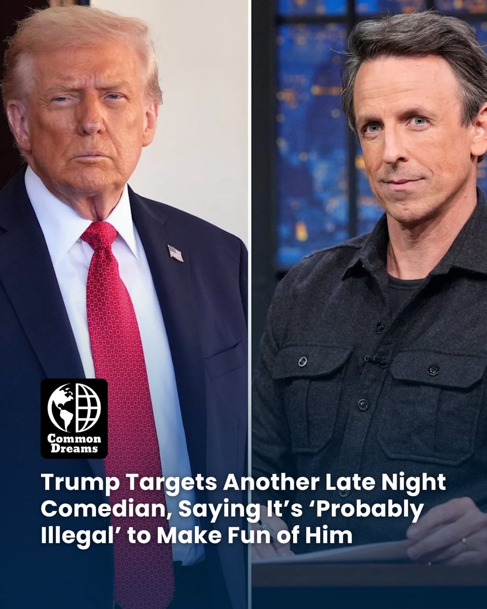 Trump now says it’s “probably illegal” for Seth Meyers to make fun of him.

Sen. Chris Murphy warns: “He actually believes it’s illegal to criticize him.”

Authoritarians don’t hate jokes because they’re mean,  they hate them because they reveal the truth.👀 🤡