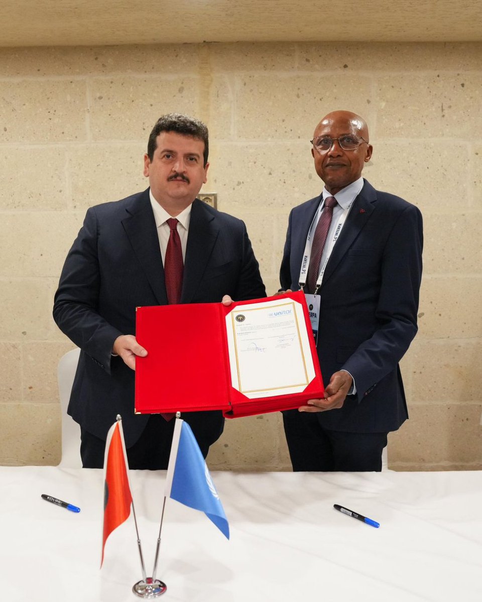 UNITAR's tweet photo. On the sidelines of the 14th Annual @interpaofficial Conference, we signed an MoU with the Turkish Police Academy (@paedutr)  to strengthen global capacity-building in peace and security.

Both institutions are committed to turning this partnership into action. https://t.co/SbdFEZcIIe