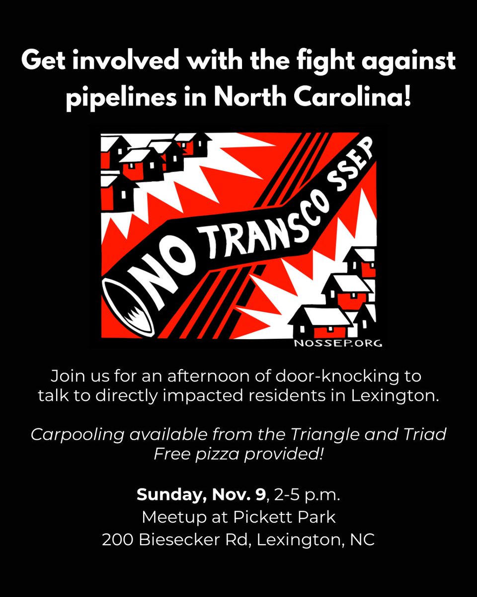 AppVoices's tweet image. Transco’s Southeast Supply Enhancement Project pipeline would cross thru Davidson Co. &amp;amp; includes expanding a polluting compressor station north of #Lexington. Join us for an afternoon of canvassing  to talk w/ neighbors about the proposed project.
actionnetwork.org/events/davidso…