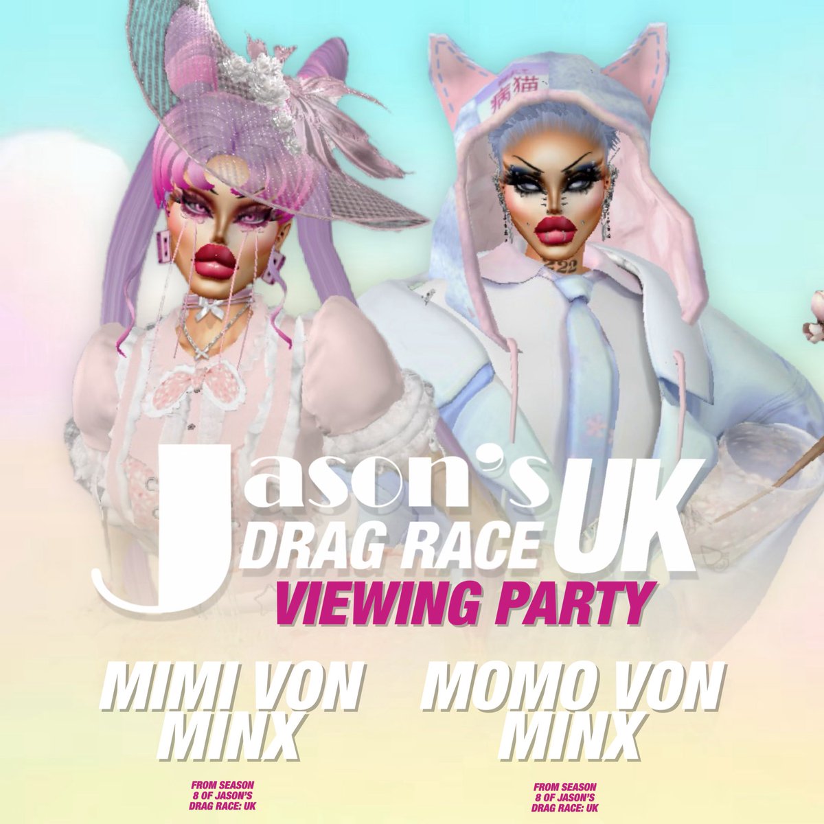 JDRHub's tweet photo. .@MimiVonMinx &amp; @MomoVonMinx will be visiting different cities weekly for Jason’s Drag Race: UK viewing parties. https://t.co/B44paXiLsg