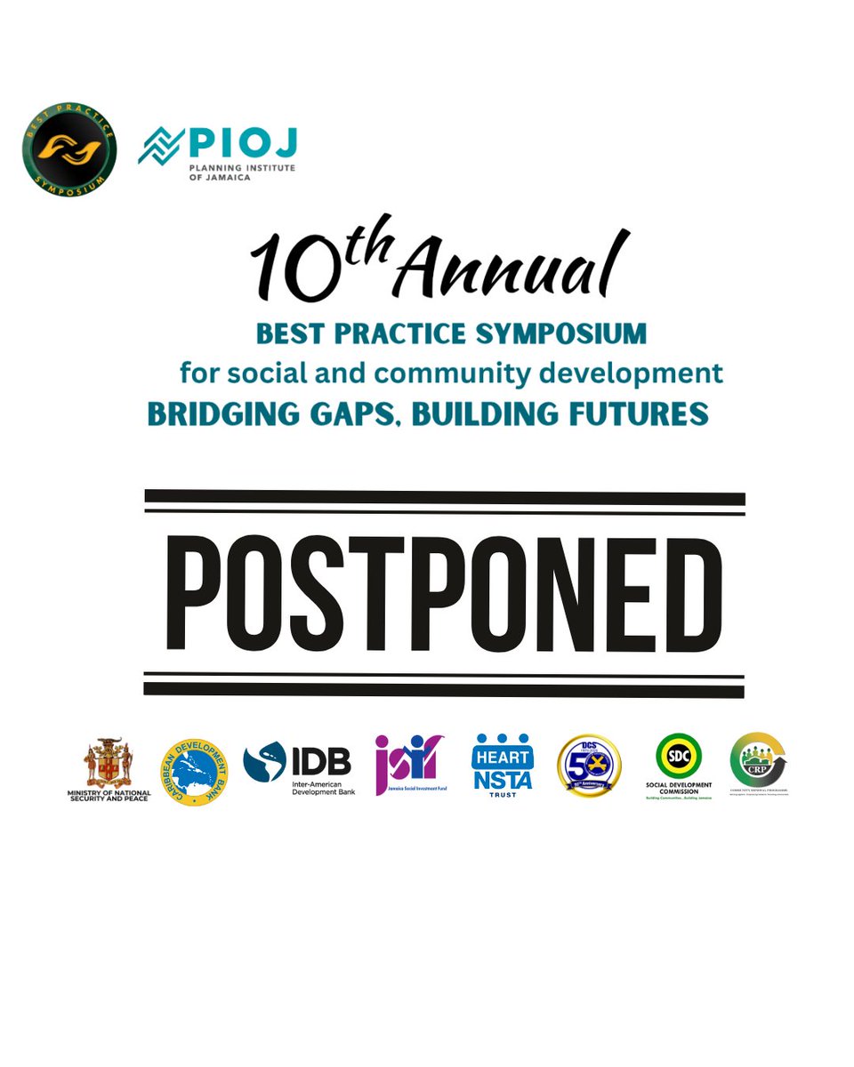 Dear Partners,

The Symposium has been rescheduled to allow stakeholders to participate in recovery efforts following the impact of Hurricane Melissa. The programme will be updated to reflect the national realities. Let us continue to uplift one another.
bestpractice@pioj.gov.jm