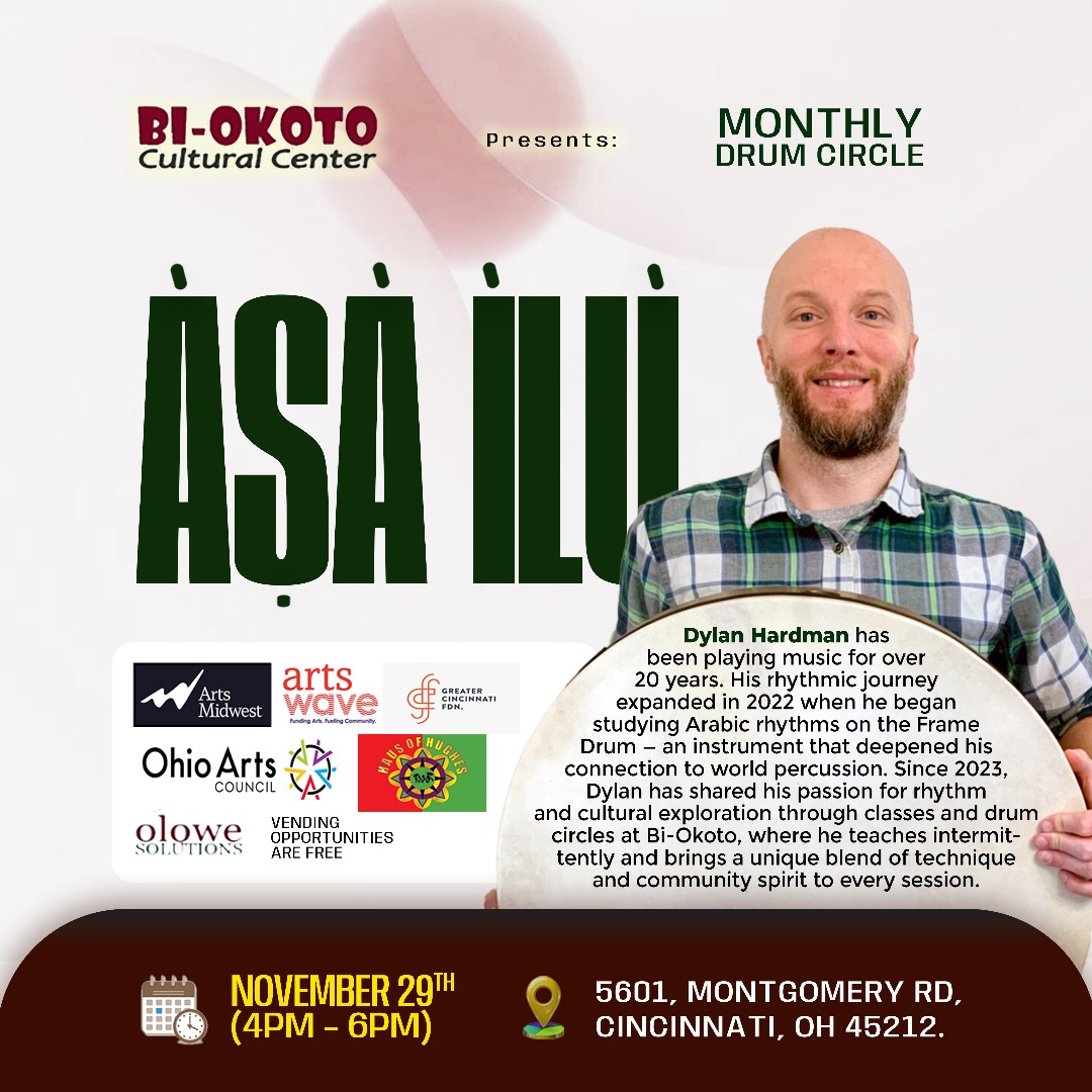 Biokoto's tweet photo. Feel the beat, move your feet! 🥁 Join us this month as Dylan guides us through the rhythms of the Arabian drum. Open to all, free to attend—let’s drum together!
#Cincinnati #Cincyarts #drumcircle #communityarts https://t.co/ZrodvZH8lR
