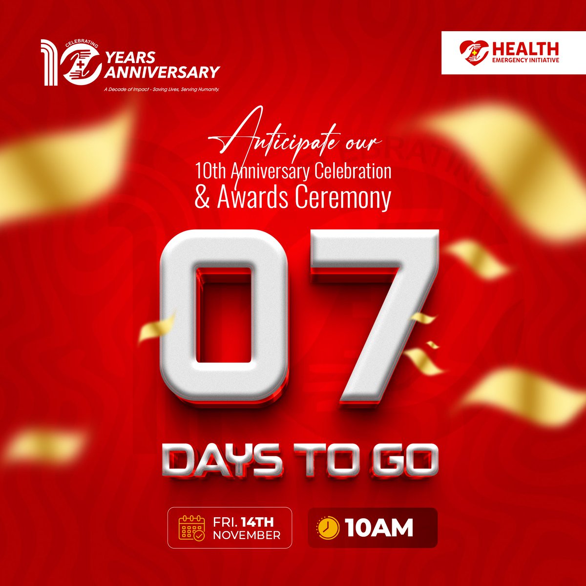 7 days to our 10th Anniversary!
A decade of saving lives, supporting communities, and expanding impact.
Countdown continues…
#HEIAt10 #HEI10thAnniversary