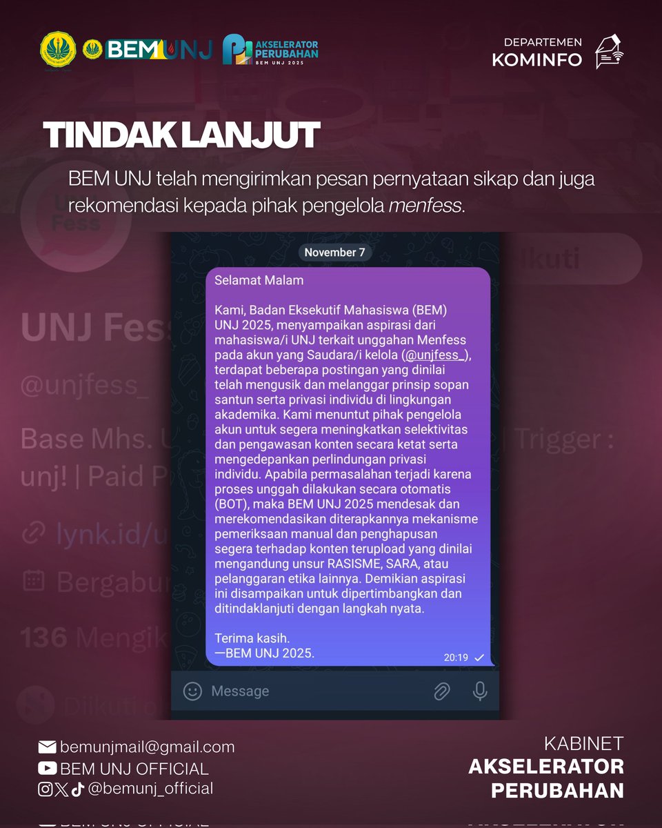 BEMUNJ_OFFICIAL's tweet photo. berpotensi penyalahgunaan data, dan jelas melanggar etika akademik.

1. Mana batas privasi individu?
2. Bagaimana data bisa disalahgunakan?
3. Apa peran kita menjaga ruang digital UNJ tetap etis?

Simak penjelasan lengkap pada postingan diatas. https://t.co/xydfRUV1bS
