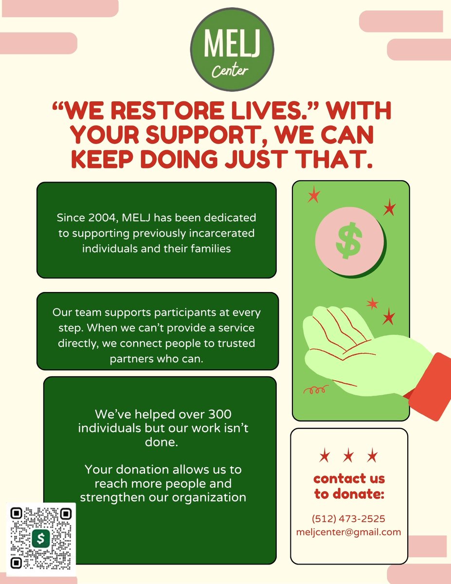 If you’re able, please consider donating to MELJ today and helping us continue this important work. Every contribution, big or small, helps us continue providing life-changing resources and guidance to those navigating reentry and reintegration.
#ATX #MELJ #CommunityImpact