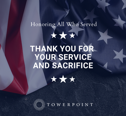 On Veterans Day, we pause to recognize the men and women who have served our nation—protecting the freedoms and opportunities that endure because of their courage and dedication.

From all of us @ TowerPoint, thank you for your service.

#VeteransDay #ThankYouVeterans #WeRemember