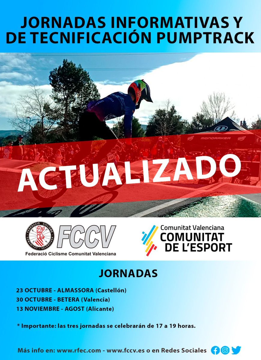 PalomarJulian's tweet image. #Agost acogerá el 13 de noviembre las Jornadas Informativas y de Tecnificación de #Pumptrack – ALICANTE Con el PLATO GRANDE @fciclismocv @CiclismoLevante share.google/KX1M1ugq3BIEOO…