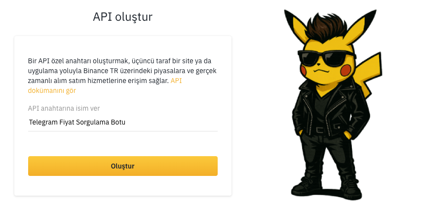 Binance TR API Bilgisi vereceğim. Kaydet! ✅

Ben API ile çok kullanışlı bir bot hazırladım ve bu konuda sizleri de bilgilendirmek istiyorum.

1️⃣ Gir: binance-tr.onelink.me/a2LU/cc?pid=co…

2️⃣ Sağ üstteki Profil ana menüsündeki API Yönetimi sekmesine tıkla.

3️⃣ "Yeni API Anahtarı Oluştur"