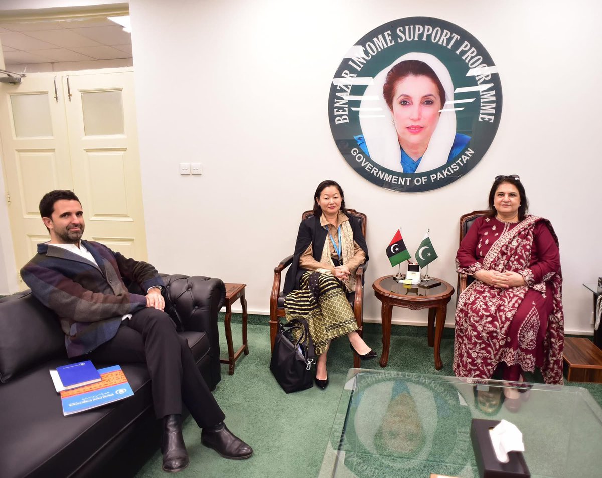 Chairperson Benazir Income Support Programme (BISP), Senator Rubina Khalid, met Ms. Coco Ushiyama, Country Director, World Food Programme (WFP), at BISP Headquarters today. The meeting focused on exploring avenues of collaboration under the Benazir Nashonuma Programme,