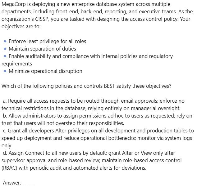 Adam_ITProTV's tweet photo. Welcome to the #cissp 'Q of the D' !!!!
Question 1640 / Day 1640 - DOMAIN - Security Operations: (correct answer to be provided tomorrow… YES, on #smartsaturday) Show how smart you are & post your answers #cisspsuccess #isc2 #themoreyouknow https://t.co/zF3YJuS0ZC