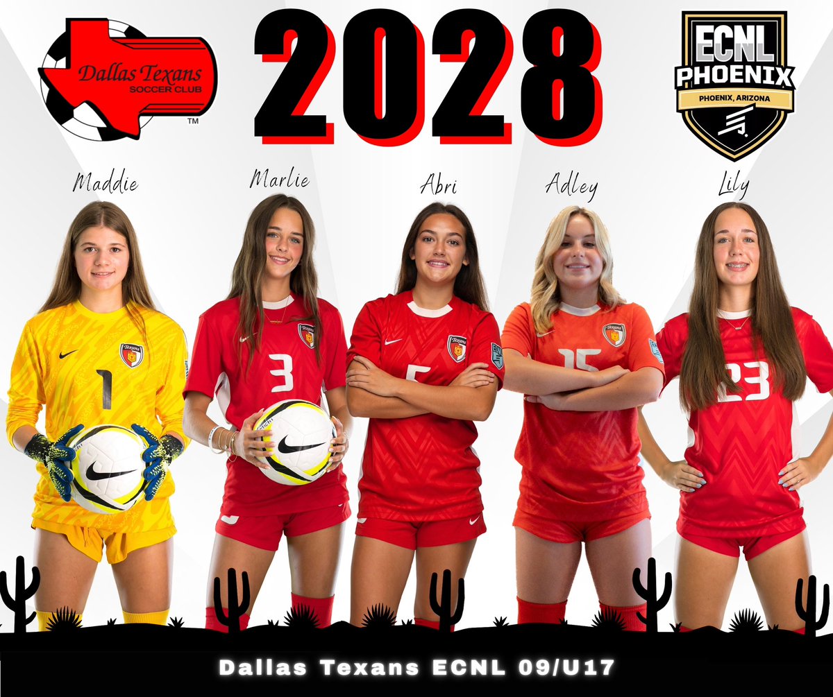 Proud to announce our talented group of 2028's that will be competing in the ECNL Showcase in Phoenix Nov. 14-16 🌵
<a href="/ImYouthSoccer/">ECNL/GA/Recruiting/College Soccer</a> <a href="/ImCollegeSoccer/">College Soccer Truth ™</a>
<a href="/ECNLgirls/">ECNL Girls</a> <a href="/TheSoccerWire/">SoccerWire</a> <a href="/PrepSoccer/">Prep Soccer ⚽️</a> <a href="/TopDrawerSoccer/">TopDrawerSoccer</a> @theecnl #ECNLPHX 
<a href="/gk_maddie_dag/">Madeline Dagnan</a> <a href="/MKaipus13/">Marlie Kaipus</a> <a href="/AdleyAccetta/">Adley Accetta</a> <a href="/Lily_Bryant23/">Lily Bryant</a>