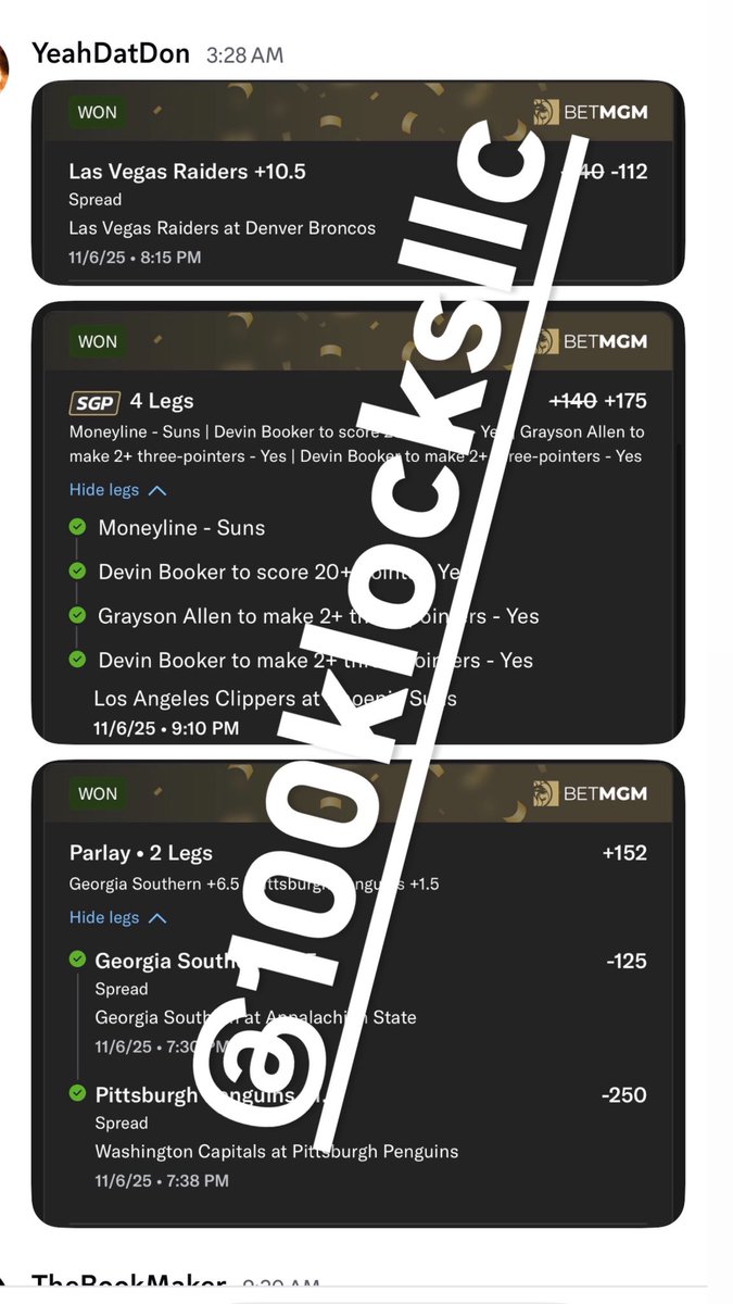 100klocks's tweet photo. PARLAYS PROPS STRAIGHT BETS ALL CASHING OUT AND OUR CLIENTS LOVE IT. 

ANOTHER FREE PLAY WILL BE OUT SOON LETS GET IT @100klocks https://t.co/2xfxKRCYES