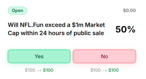 I created a bet: "Will NFL.Fun exceed a $1m Market Cap within 24 hours of public sale". What do you think? app.poll.fun/p/7g34t/c8fi2 

<a href="/footballdotfun/">Football.Fun</a> #NFL <a href="/polldotfun/">Poll</a> 

Join here app.poll.fun/r/c8fi2