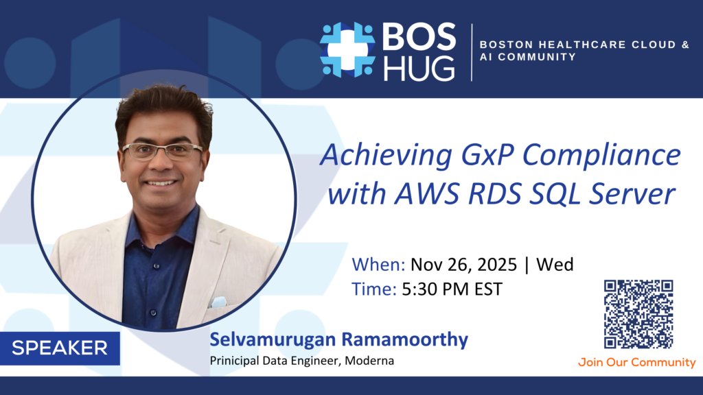 boston_hug's tweet image. BOSHUG November Meetup is here!

Join us on Nov 26 for “Achieving GxP Compliance with AWS RDS SQL Server” — featuring Selvamurugan Ramamoorthy, Principal Data Engineer @ Moderna.

#HealthcareAI #CloudCompliance #BostonTech #HealthIT