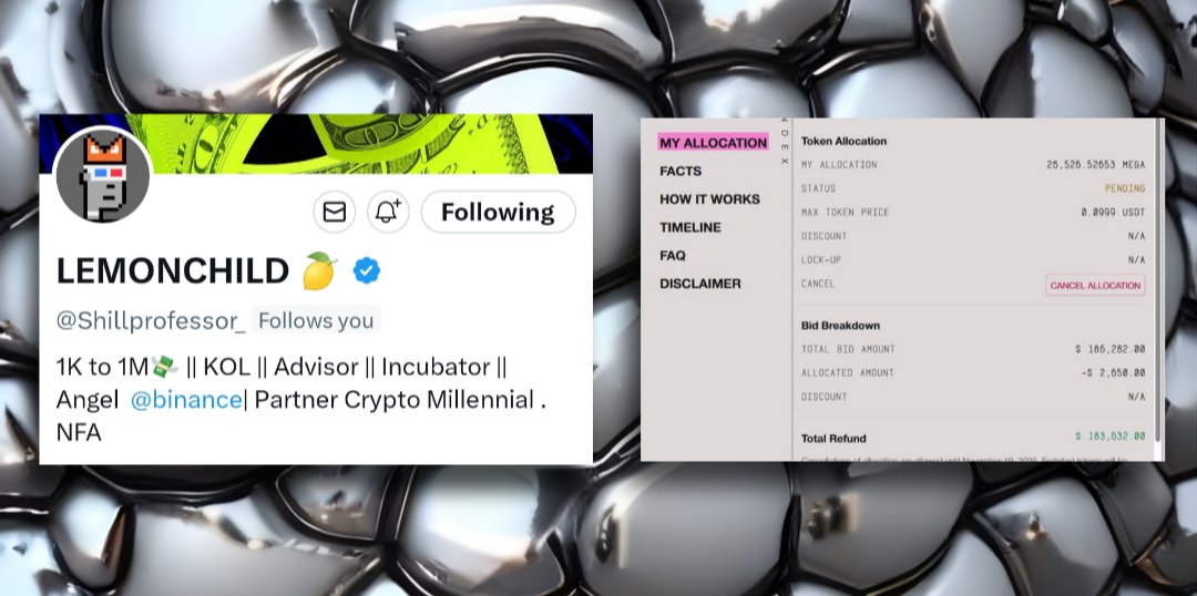 I made it into the <a href="/megaeth/">MegaETH</a> tokensale 🍋🏄🏄🏄

Only 5,113 wallets out of 50,000 will receive an allocation from <a href="/megaeth/">MegaETH</a>.

Here's how you can secure an allocation in MegaETH:

100% bid allocation requirements:
- Maintain a 0.01% balance in your on-chain wallet.
- Own 3 or more